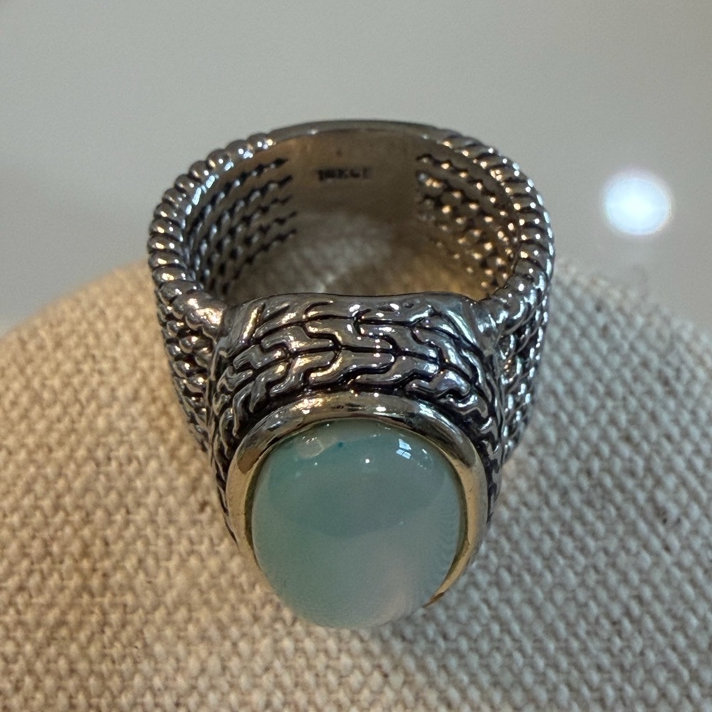 Silver and Gold Ring with opalescent Stone